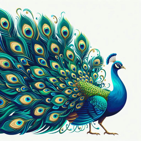 Peacock with beautiful feathers on white background. Vector illustration.のイラスト素材