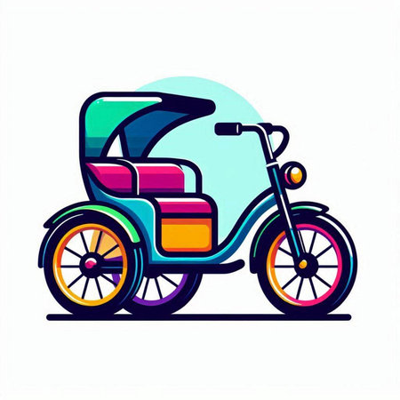 Colorful tricycle icon isolated on white background. Vector illustration.のイラスト素材