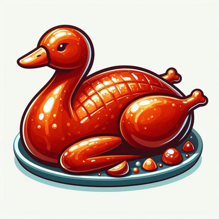 Illustration of a red duck on a plate. Vector illustration.のイラスト素材