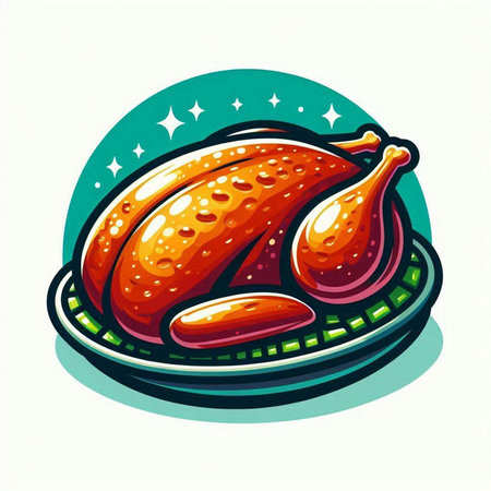 Vector illustration of a roasted turkey on a plate isolated on white backgroundのイラスト素材