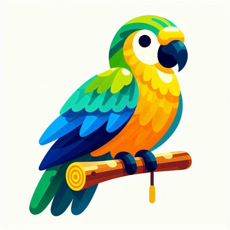 Cute colorful parrot sitting on a branch. Vector illustration.のイラスト素材