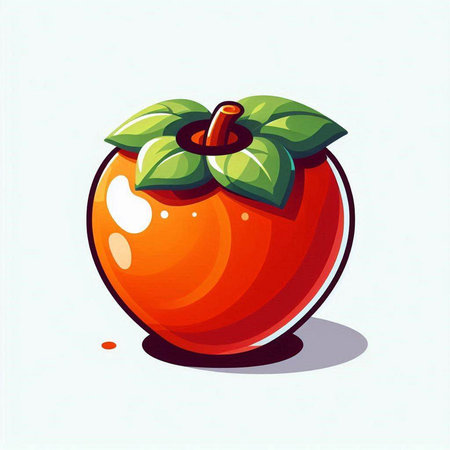 Illustration of a ripe red persimmon on a white backgroundのイラスト素材