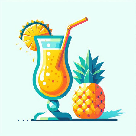 Tropical cocktail with pineapple. Vector illustration in flat style.のイラスト素材