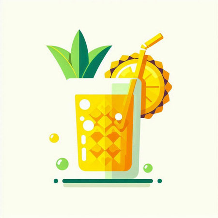 Pineapple smoothie in a glass with a straw. Vector illustration.のイラスト素材