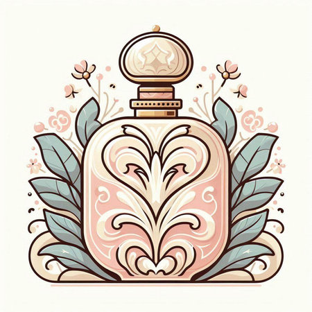 Perfume bottle with floral pattern. Vector illustration in vintage style.のイラスト素材