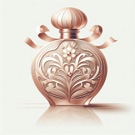 Perfume bottle with floral ornament on a white background. Vector illustration.のイラスト素材