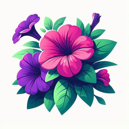 Illustration of pink flower with green leaves on white background - vectorのイラスト素材