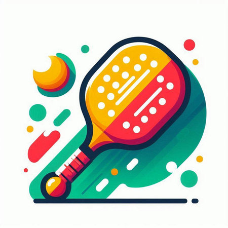 Tennis racket and ball icon with colorful abstract background. Vector illustration.のイラスト素材