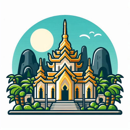 Thai temple vector illustration. Thai temple vector illustration. Thailand temple vector iconのイラスト素材
