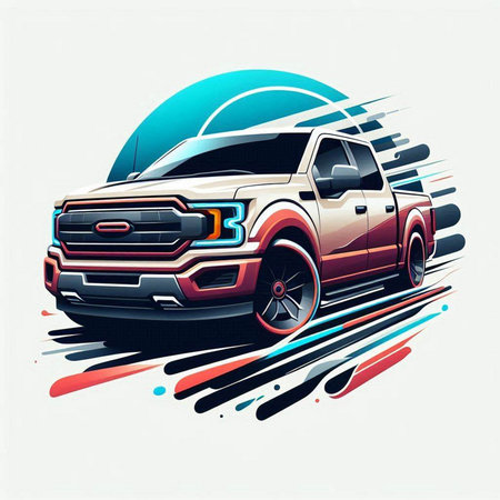 Vector illustration of a pickup truck on grunge background with copy space.のイラスト素材