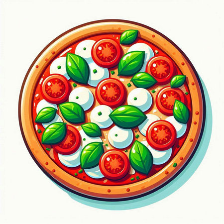 Pizza with mozzarella, tomatoes and basil. Vector illustrationのイラスト素材