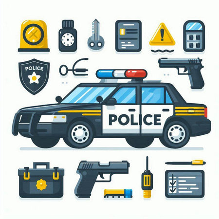 Police car vector illustration. Cartoon police car icon set. Police car vector illustration.のイラスト素材