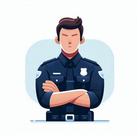 Policeman in uniform. Vector illustration in flat cartoon style.のイラスト素材