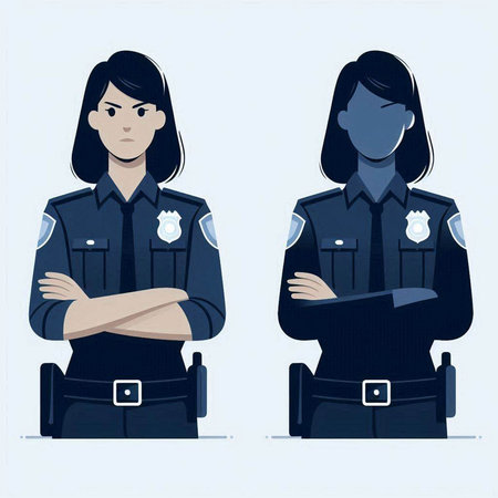 Policewoman and police officer. Vector illustration in flat styleのイラスト素材