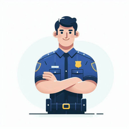 Policeman in blue uniform. Vector illustration in cartoon style.のイラスト素材