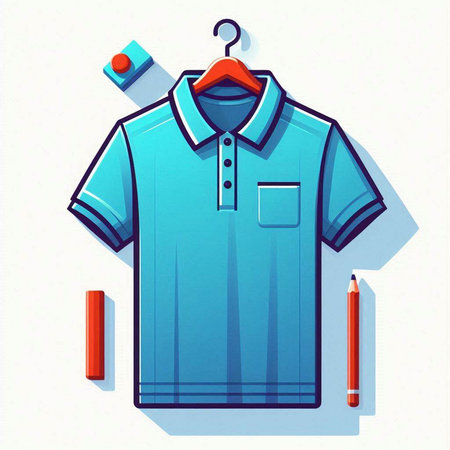 Blue polo shirt on hanger with pencil. Vector illustration.のイラスト素材