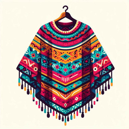 Colorful ethnic bohemian poncho. Vector illustration.のイラスト素材