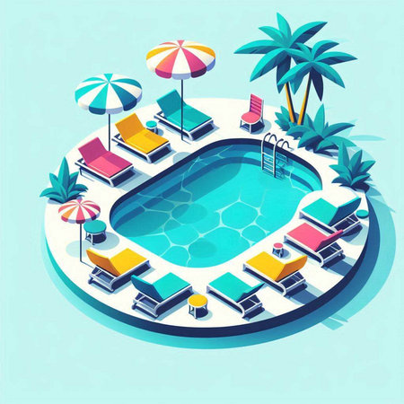 Swimming pool in isometric view. Summer vacation concept. Vector illustrationのイラスト素材