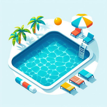 Swimming pool in isometric view, 3d vector illustration.のイラスト素材