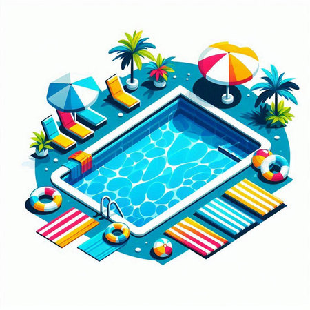 Swimming pool in isometric style. 3d vector illustration.のイラスト素材