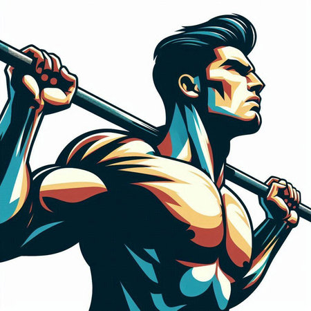 Athletic man with a barbell. Vector illustration.のイラスト素材