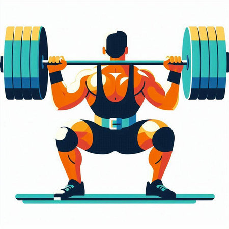 Vector illustration of a strong man lifting a barbell. Vector illustration.のイラスト素材