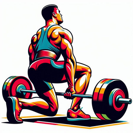 Illustration of a man lifting a barbell. Vector illustration.のイラスト素材