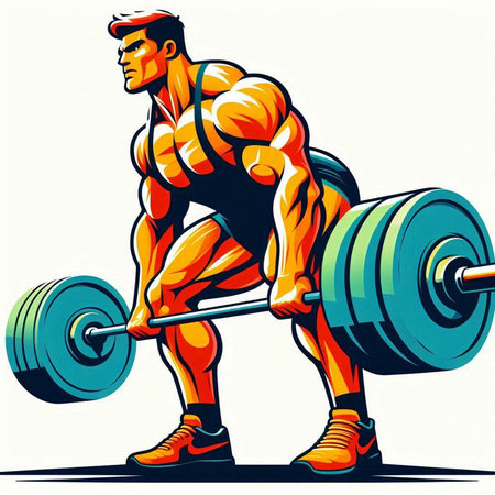 Bodybuilder lifting a barbell. Vector illustration of a man lifting a barbell.のイラスト素材