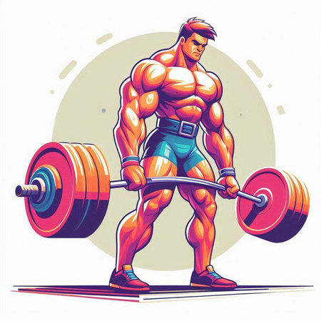 Bodybuilder lifting a barbell. Vector illustration of a muscular man lifting a barbell.のイラスト素材