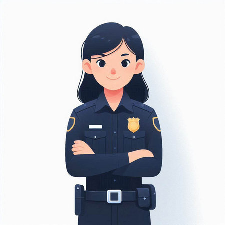 Policewoman in uniform with arms crossed. Vector illustration.のイラスト素材
