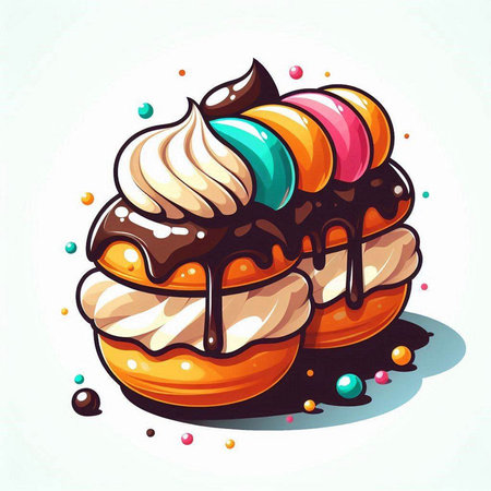 Illustration of a cupcake with chocolate glaze and sprinklesのイラスト素材