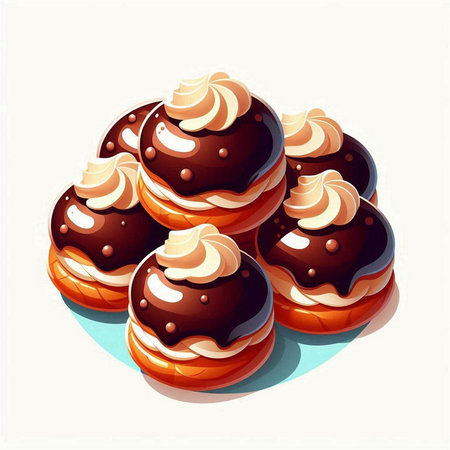 Illustration of a group of sweet donuts with chocolate and creamのイラスト素材