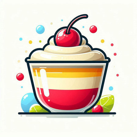 Vector illustration of a cup of ice cream with cherry on top.のイラスト素材