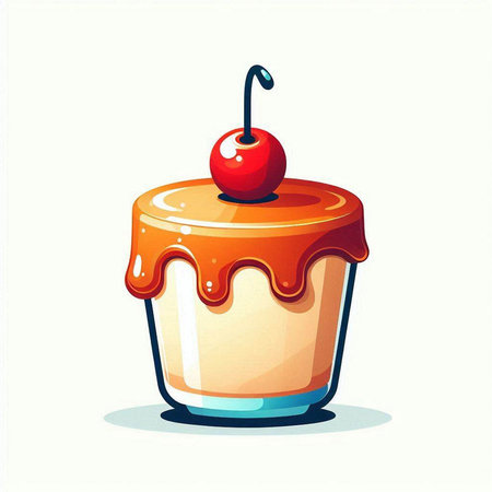 Cupcake with cherry on a white background. Vector illustration.のイラスト素材
