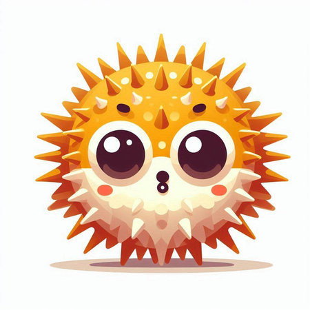 Cute cartoon sea urchin isolated on white background. Vector illustration.のイラスト素材