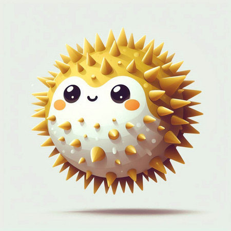 illustration of a cute kawaii puffer fish on a white backgroundのイラスト素材