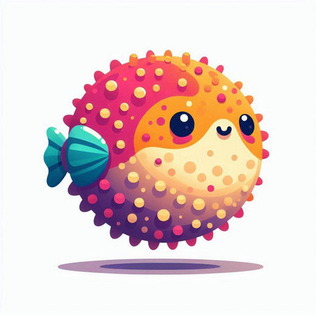 Cute cartoon sea urchin isolated on white background. Vector illustrationのイラスト素材