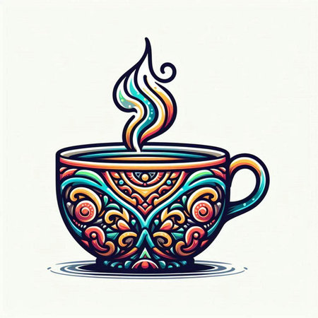 Cup of coffee with ornament. Hand drawn illustration. Vector.のイラスト素材