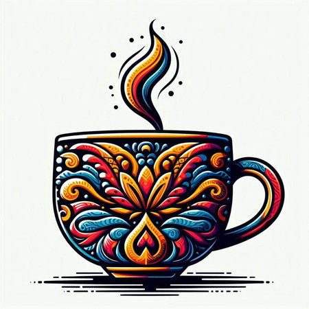 Cup of coffee with floral ornament. Hand drawn vector illustration.のイラスト素材