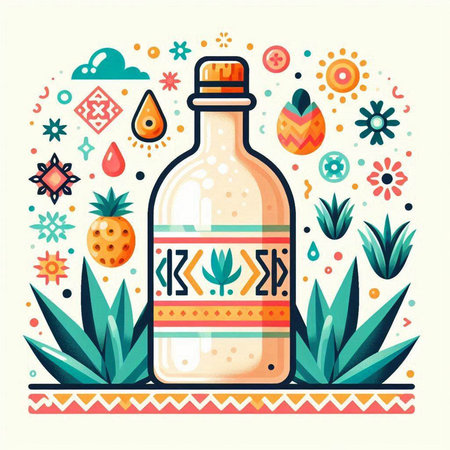 Vector illustration of a bottle of tincture in a folk style.のイラスト素材