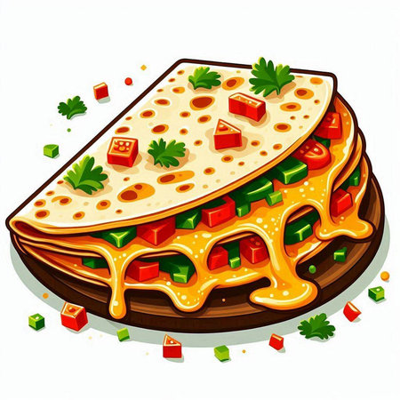 Illustration of a pizza with tomato sauce and parsley on a white backgroundのイラスト素材