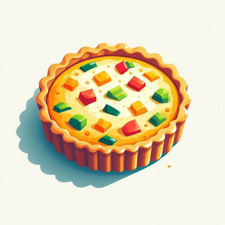 Illustration of a pie with meat and vegetables on a white backgroundのイラスト素材