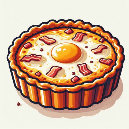 Illustration of a pie with eggs and bacon on a white backgroundのイラスト素材
