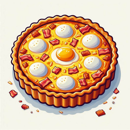 Vector illustration of a pie with eggs and bacon on a white backgroundのイラスト素材