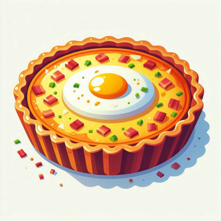 Illustration of a pie with fried egg on a white background.のイラスト素材