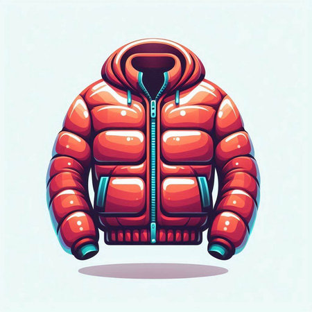 Red winter jacket isolated on white background. Cartoon style vector illustration.のイラスト素材