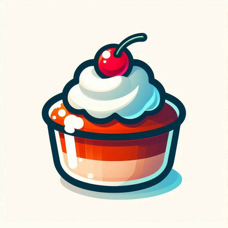 Illustration of a cupcake with cream and cherry on a white backgroundのイラスト素材