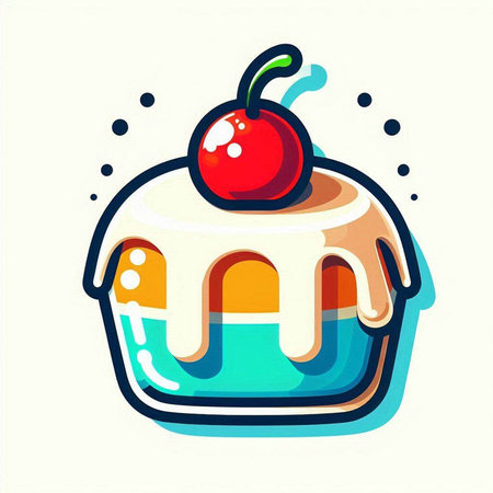Cake icon. Vector illustration of sweet cake with cream and cherry.のイラスト素材