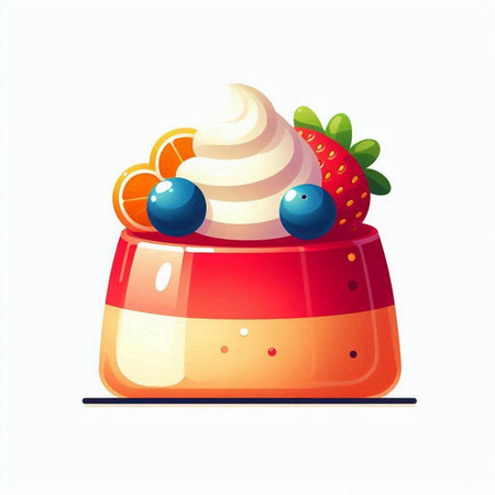 Pudding with cream and berries. Vector illustration in cartoon style.のイラスト素材