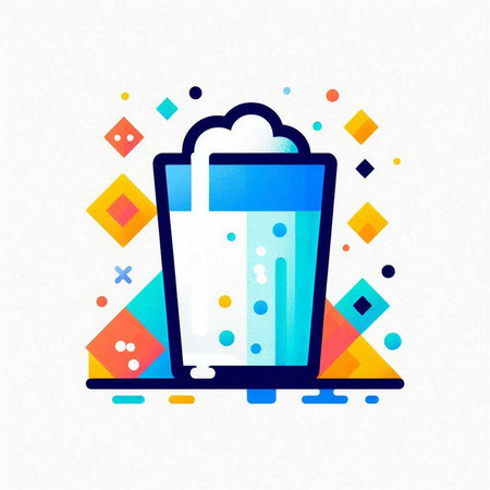 Illustration of a glass of beer on a colorful background with geometric elementsのイラスト素材